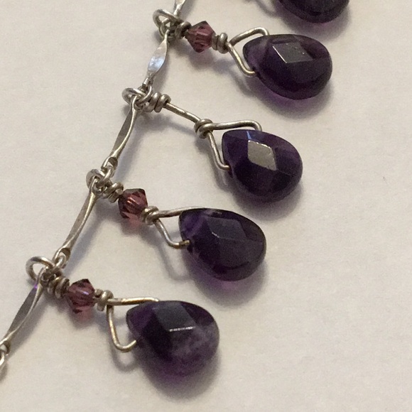 Sterling & Amethyst teardrops vintage artisan necklace - Picture 13 of 16